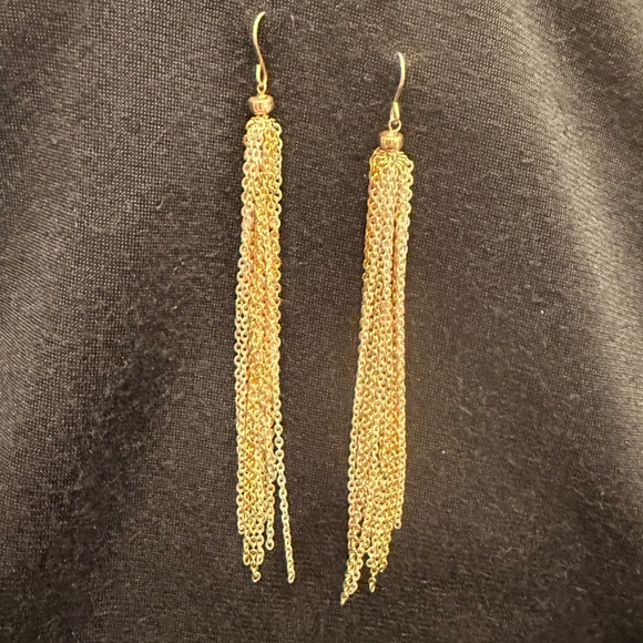 Delicate Gold and Silver Chain Link Tassel Earrings - Picture 3 of 4